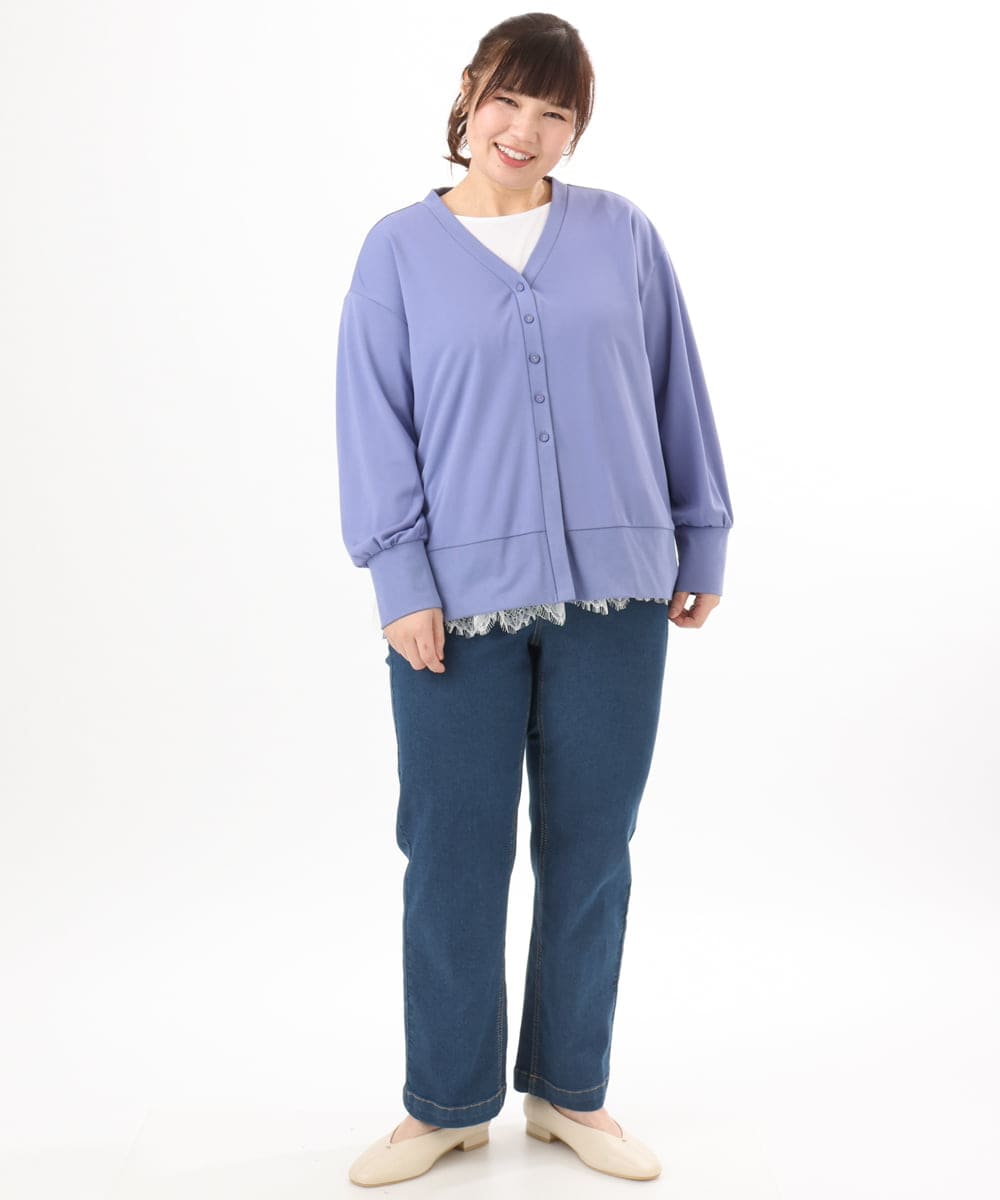 OLCED05099 eur3(エウルキューブ) 【WEB先行販売】【大きいサイズ】Vネックボクシーカーディガン ライトブルー