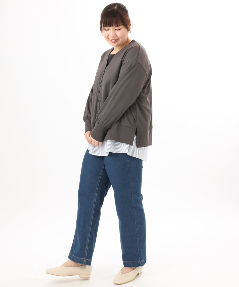 OLCED05099 eur3(エウルキューブ) 【WEB先行販売】【大きいサイズ】Vネックボクシーカーディガン ダークグレー