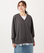 OLCED05099 eur3(エウルキューブ) 【WEB先行販売】【大きいサイズ】Vネックボクシーカーディガン ダークグレー