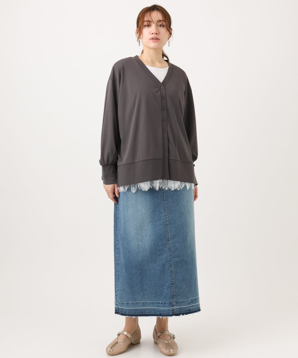 OLCED05099 eur3(エウルキューブ) 【WEB先行販売】【大きいサイズ】Vネックボクシーカーディガン ダークグレー