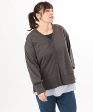 OLCED05099 eur3(エウルキューブ) 【WEB先行販売】【大きいサイズ】Vネックボクシーカーディガン ダークグレー