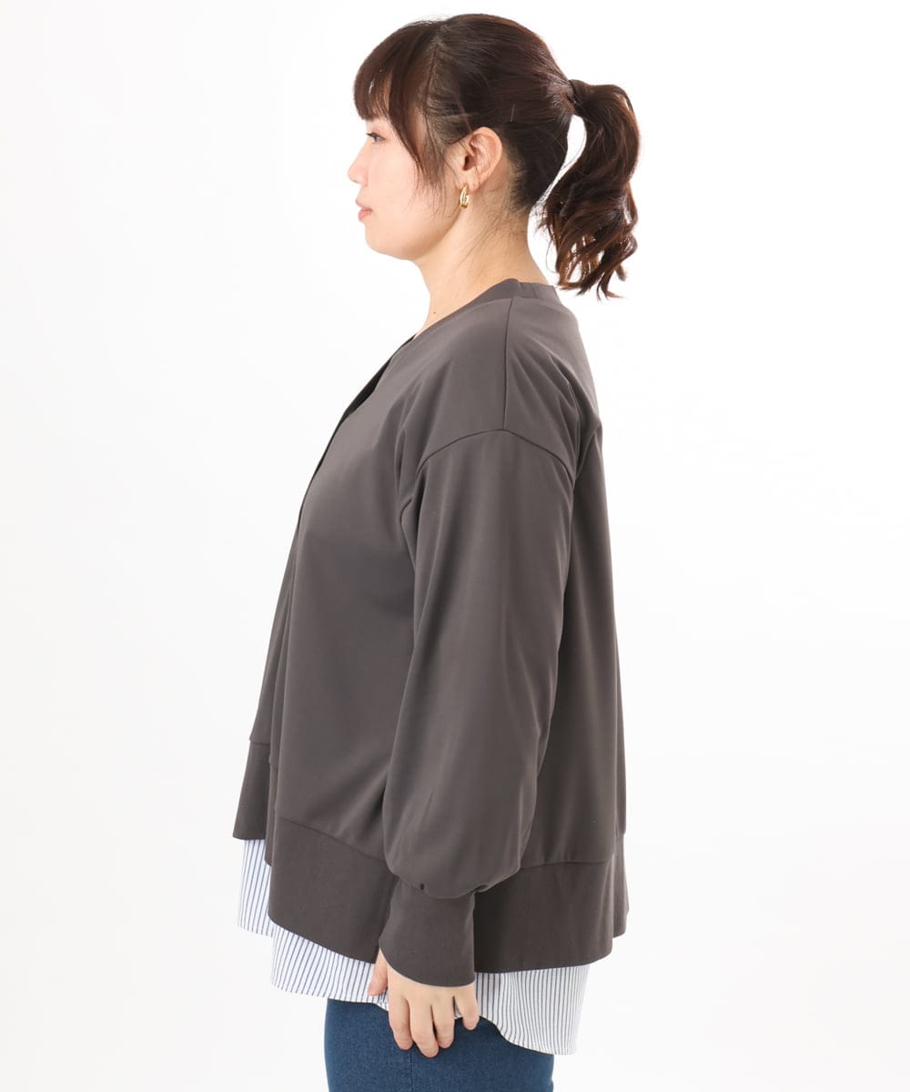 OLCED05099 eur3(エウルキューブ) 【WEB先行販売】【大きいサイズ】Vネックボクシーカーディガン ダークグレー