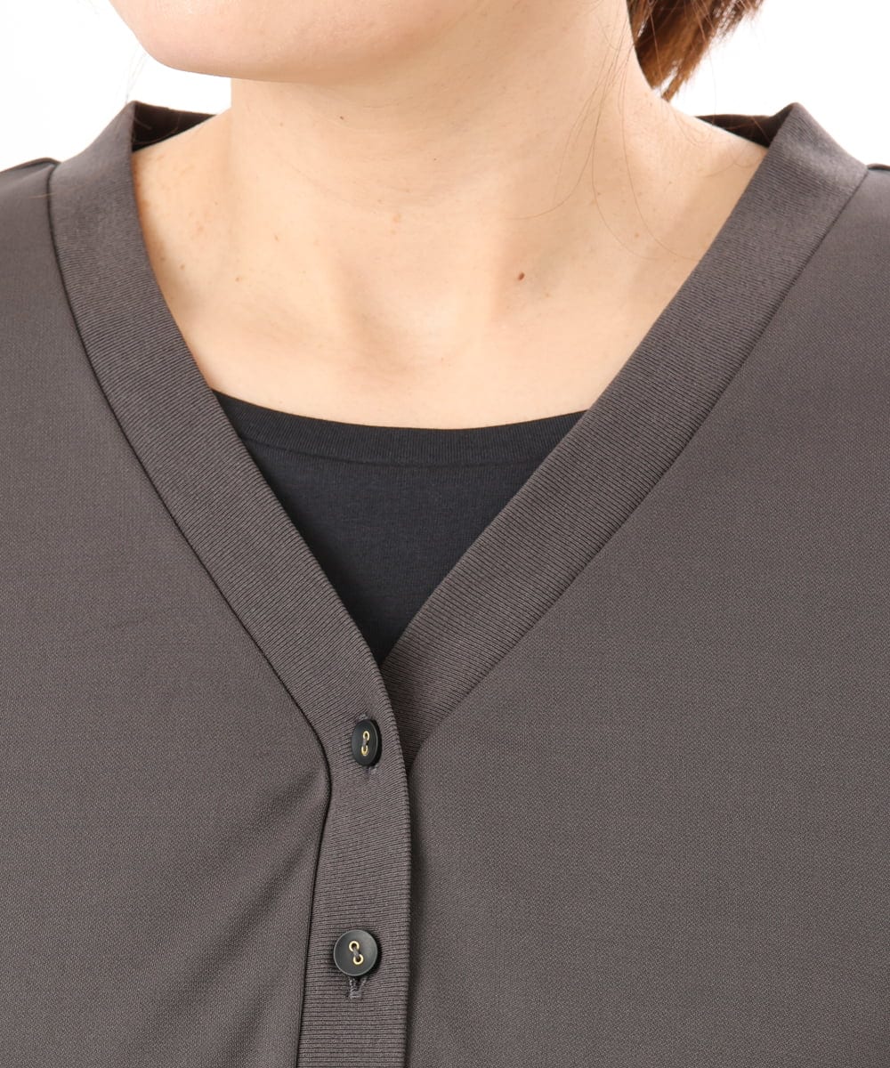 OLCED05099 eur3(エウルキューブ) 【WEB先行販売】【大きいサイズ】Vネックボクシーカーディガン ダークグレー