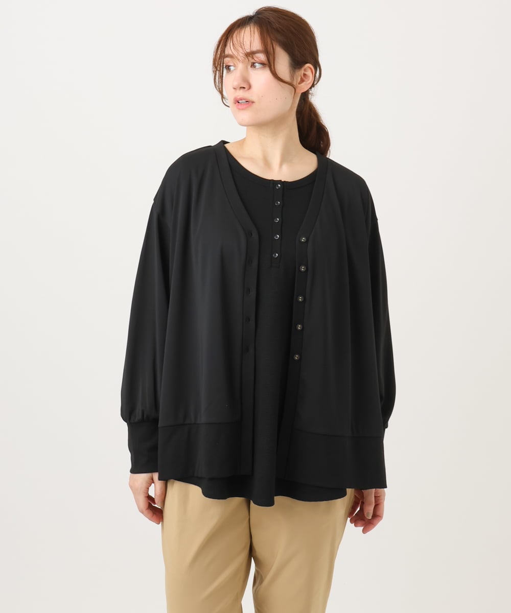 OLCED05099 eur3(エウルキューブ) 【WEB先行販売】【大きいサイズ】Vネックボクシーカーディガン ブラック