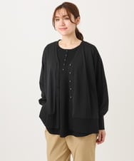 OLCED05099 eur3(エウルキューブ) 【WEB先行販売】【大きいサイズ】Vネックボクシーカーディガン ブラック