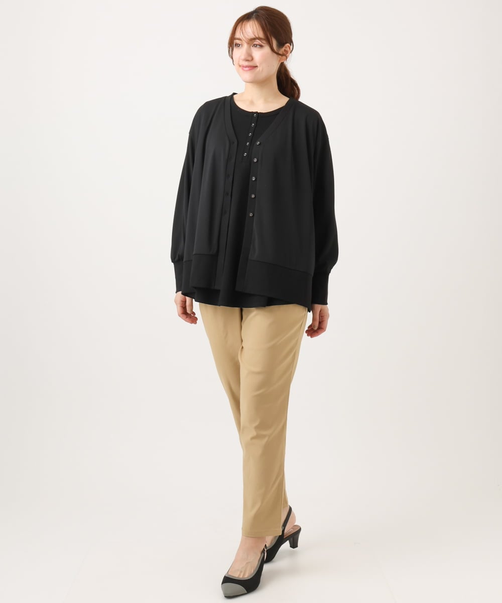 OLCED05099 eur3(エウルキューブ) 【WEB先行販売】【大きいサイズ】Vネックボクシーカーディガン ブラック