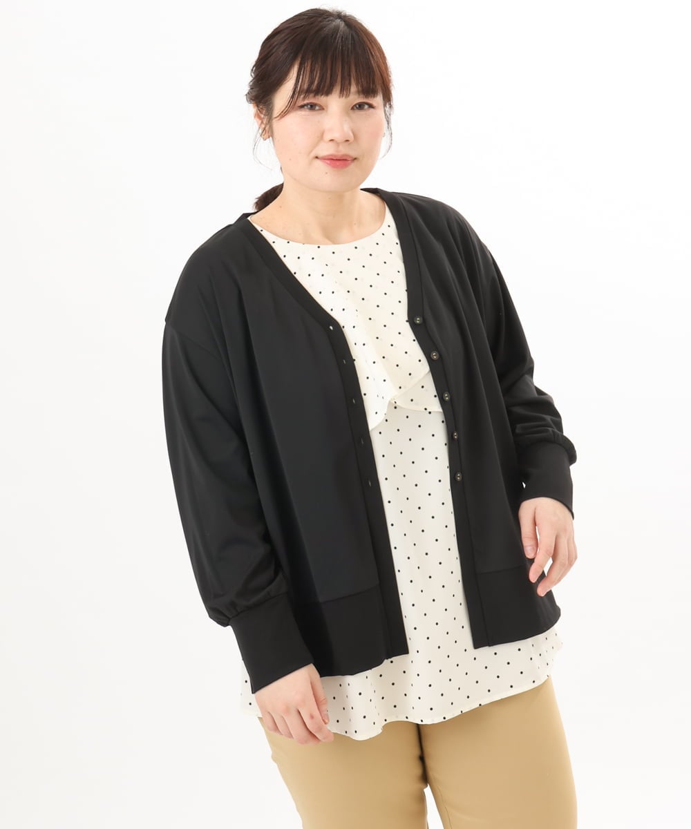 OLCED05099 eur3(エウルキューブ) 【WEB先行販売】【大きいサイズ】Vネックボクシーカーディガン ブラック