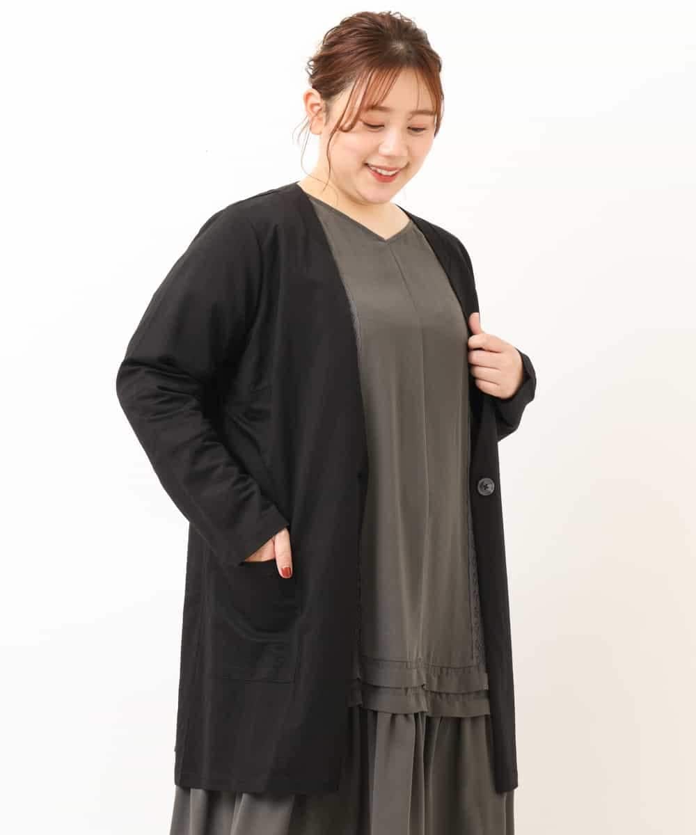 OLCEM06080 eur3(エウルキューブ) 【大きいサイズ/洗える】カジュアルに使えるカットソージャケット ブラック