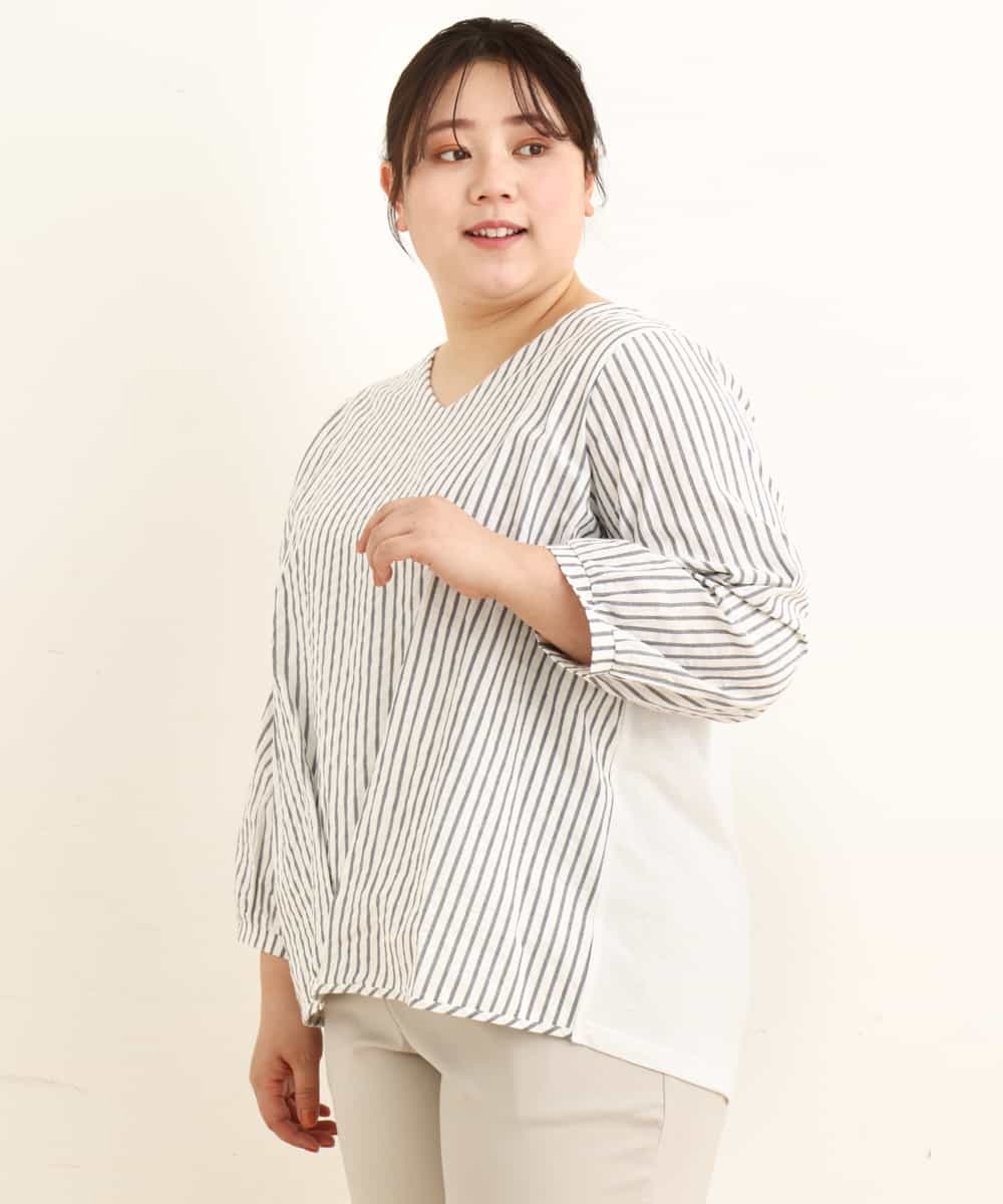 OLCEP10070 eur3(エウルキューブ) 【大きいサイズ/2点セット/11号サイズあり】ロングカーディガン＆ストライプインナーセット ネイビー(57)