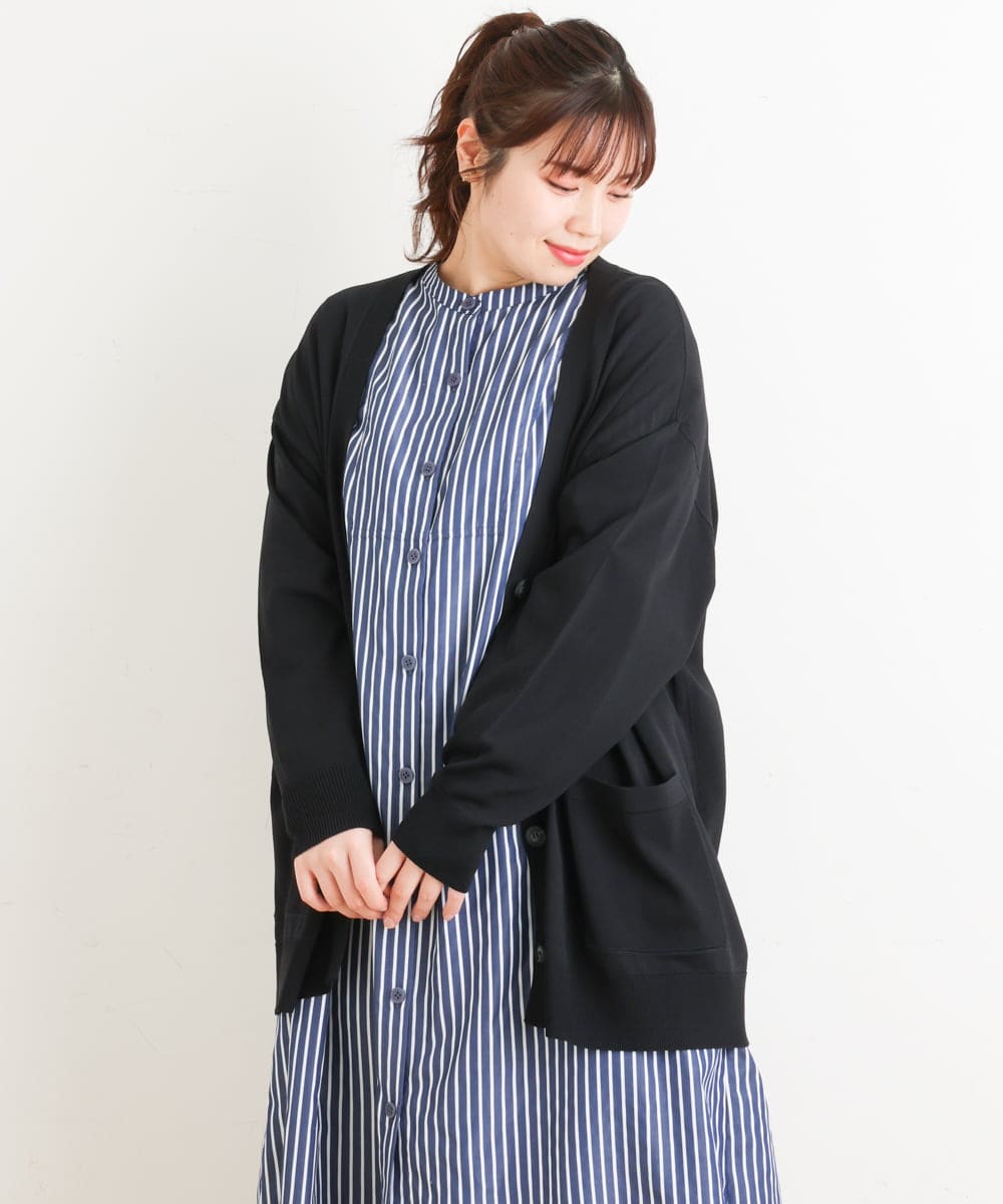 OLCES06080 eur3(エウルキューブ) 【大きいサイズ】Vネックカーディガン ブラック(94)