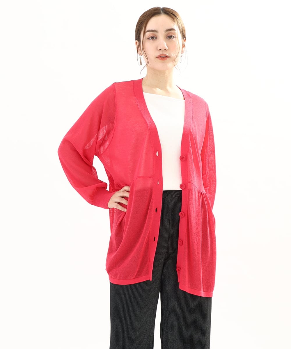 OLCFA10099 eur3(エウルキューブ) 【大きいサイズ】シアーペプラムカーディガン ピンク(03)