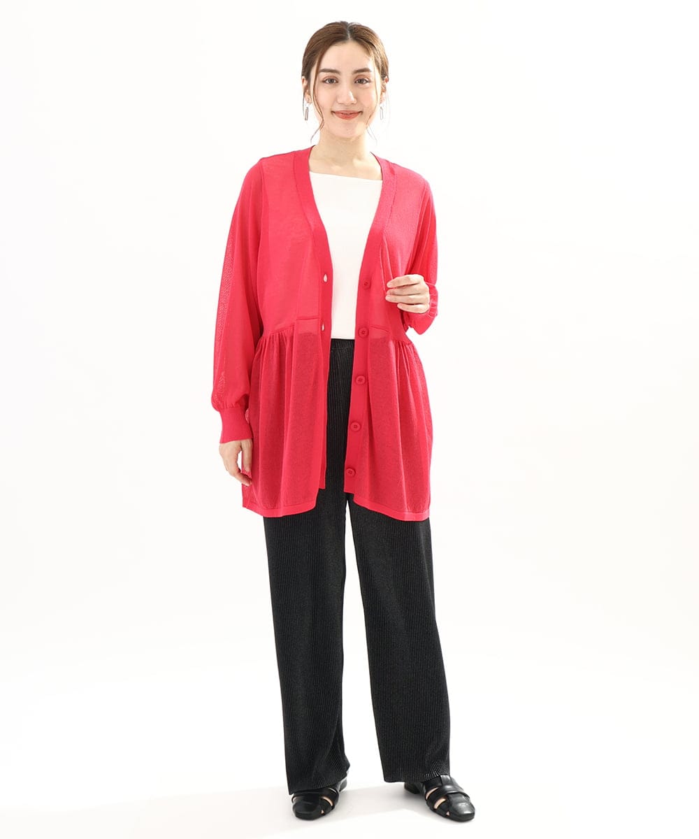 OLCFA10099 eur3(エウルキューブ) 【大きいサイズ】シアーペプラムカーディガン ピンク(03)