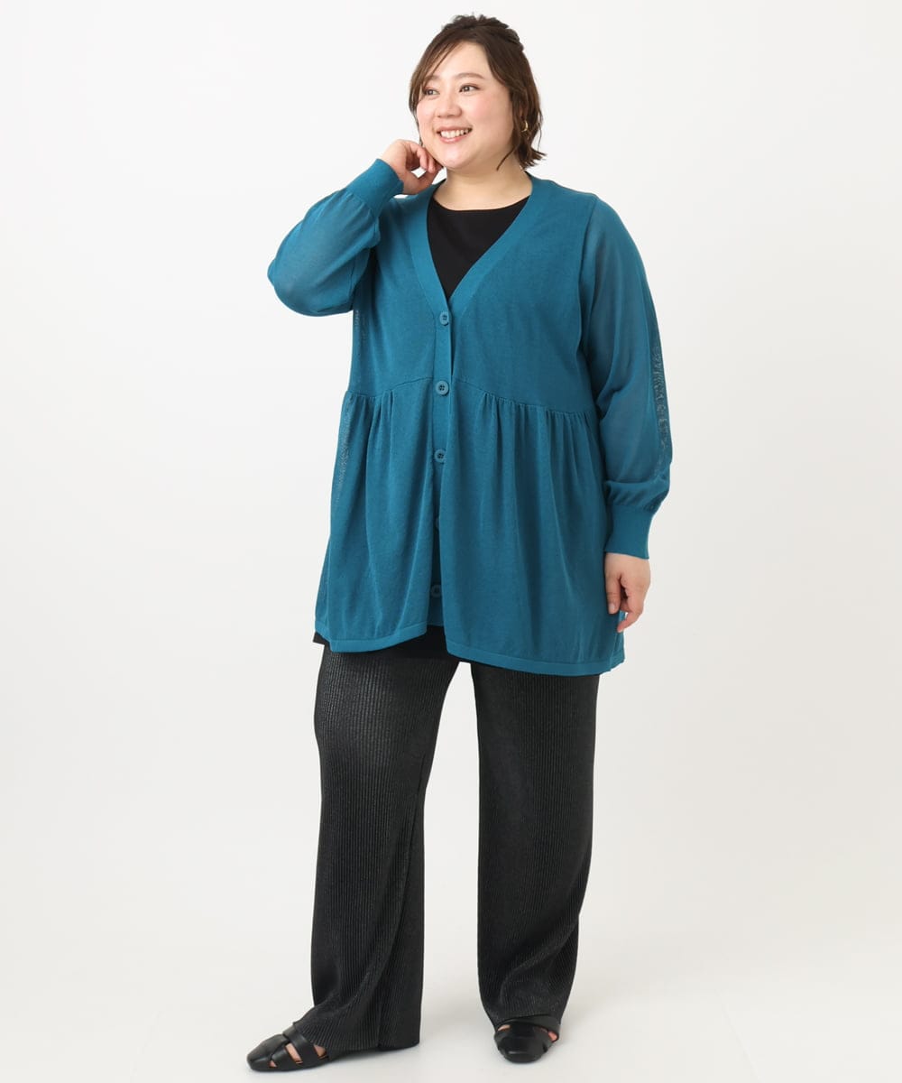 OLCFA10099 eur3(エウルキューブ) 【大きいサイズ】シアーペプラムカーディガン ブルー(55)