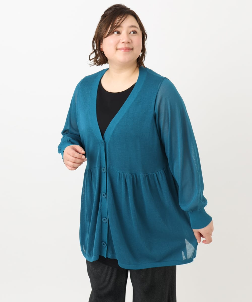 OLCFA10099 eur3(エウルキューブ) 【大きいサイズ】シアーペプラムカーディガン ブルー(55)