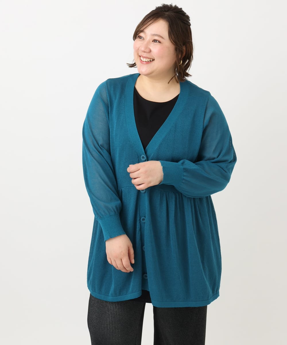 OLCFA10099 eur3(エウルキューブ) 【大きいサイズ】シアーペプラムカーディガン ブルー(55)