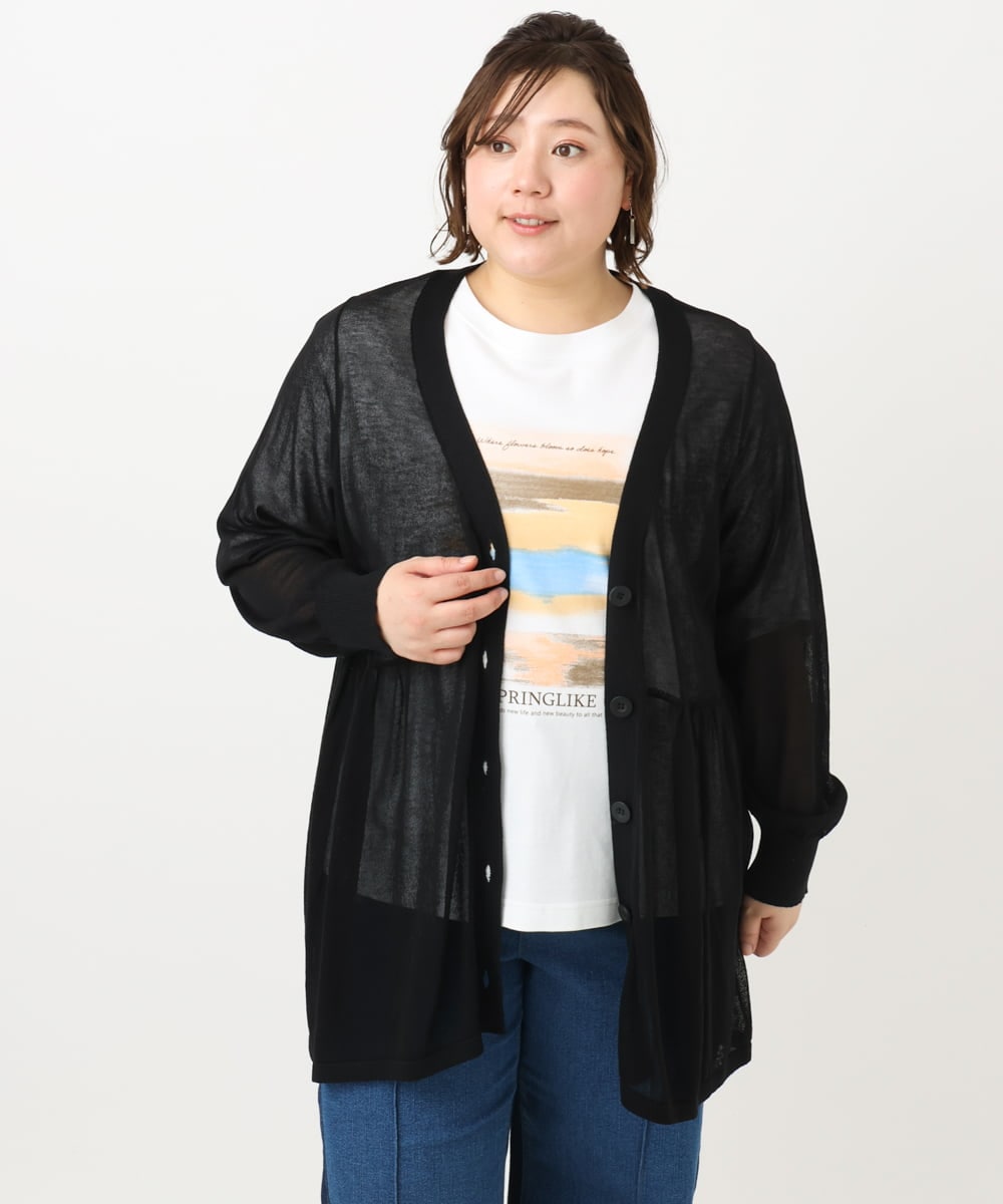 OLCFA10099 eur3(エウルキューブ) 【大きいサイズ】シアーペプラムカーディガン ブラック(94)