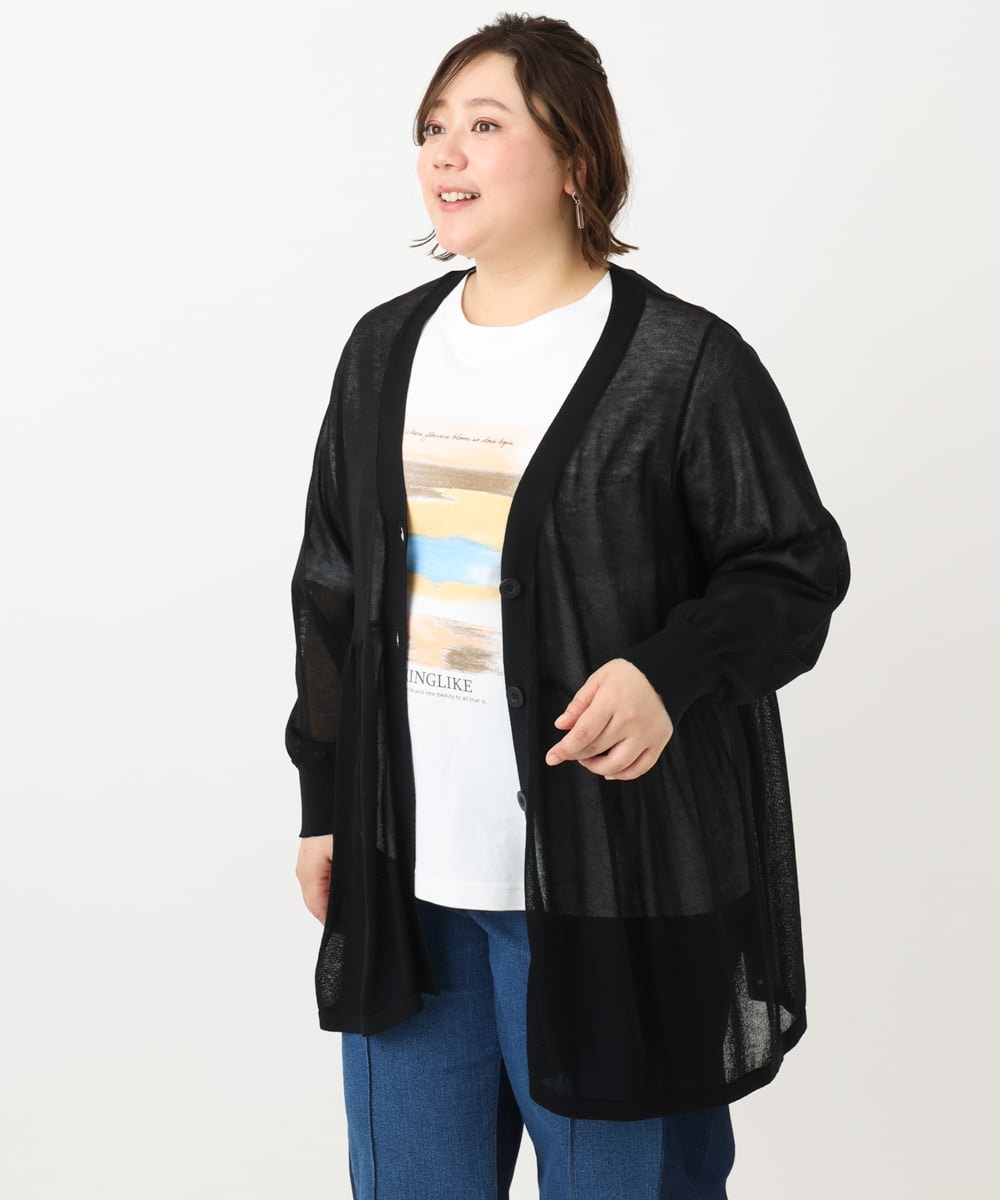 OLCFA10099 eur3(エウルキューブ) 【大きいサイズ】シアーペプラムカーディガン ブラック(94)