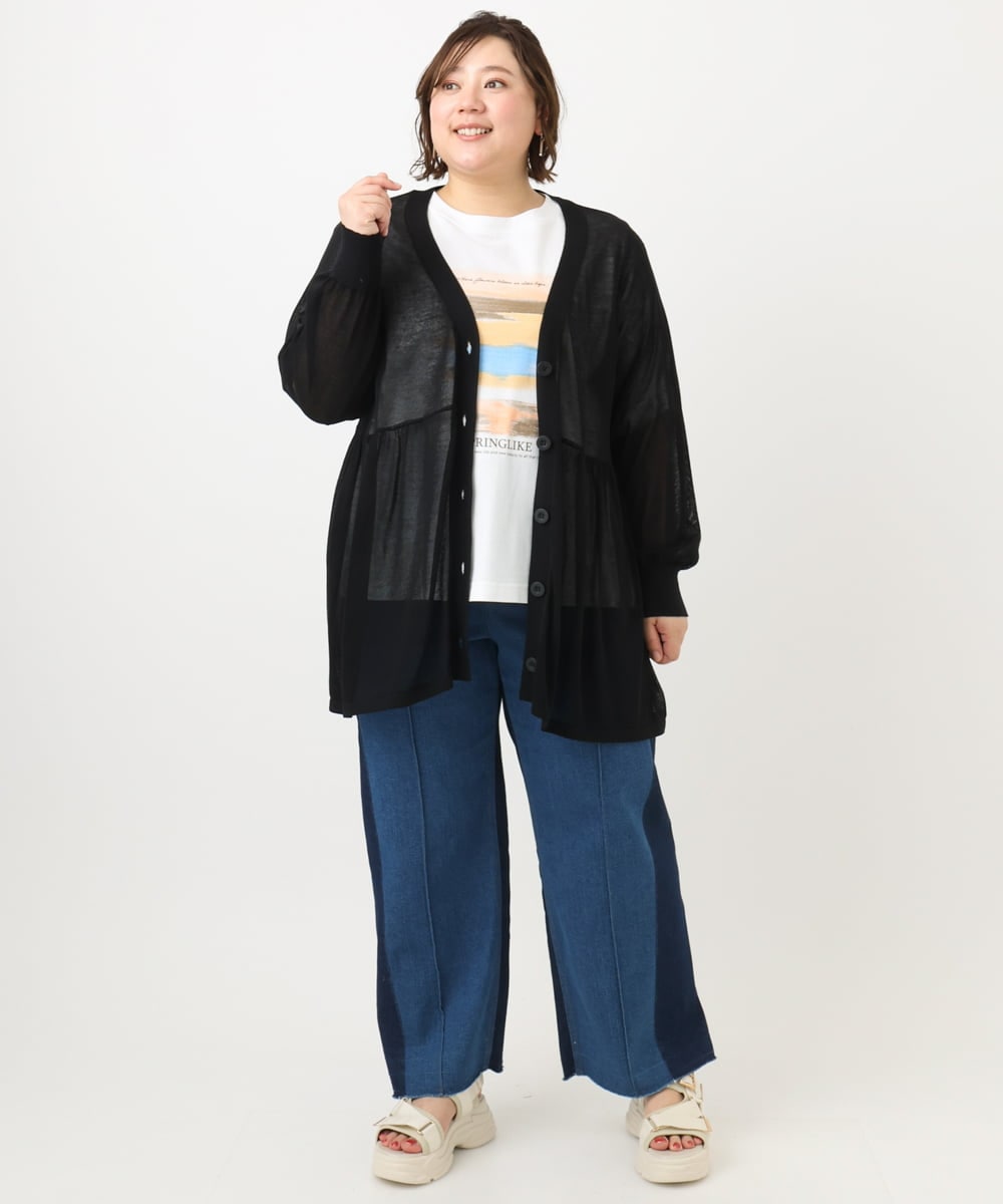 OLCFA10099 eur3(エウルキューブ) 【大きいサイズ】シアーペプラムカーディガン ブラック(94)