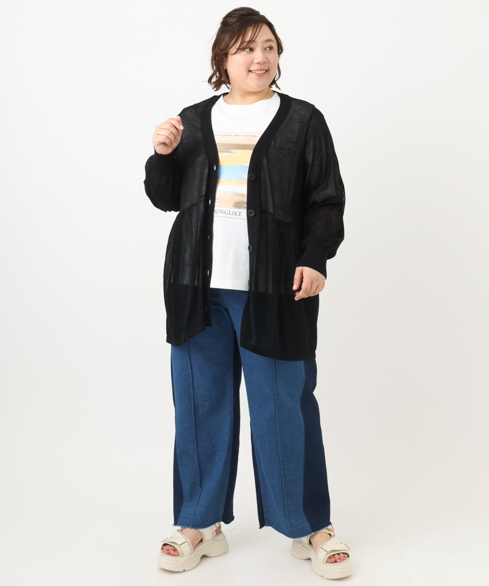 OLCFA10099 eur3(エウルキューブ) 【大きいサイズ】シアーペプラムカーディガン ブラック(94)
