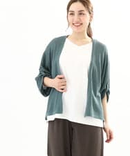 OLCFA18089 eur3(エウルキューブ) 【大きいサイズ】麻タッチトッパーカーディガン グリーン(35)