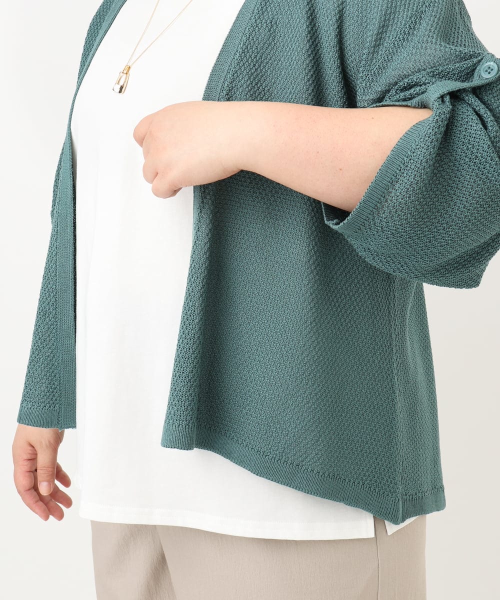 OLCFA18089 eur3(エウルキューブ) 【大きいサイズ】麻タッチトッパーカーディガン グリーン(35)