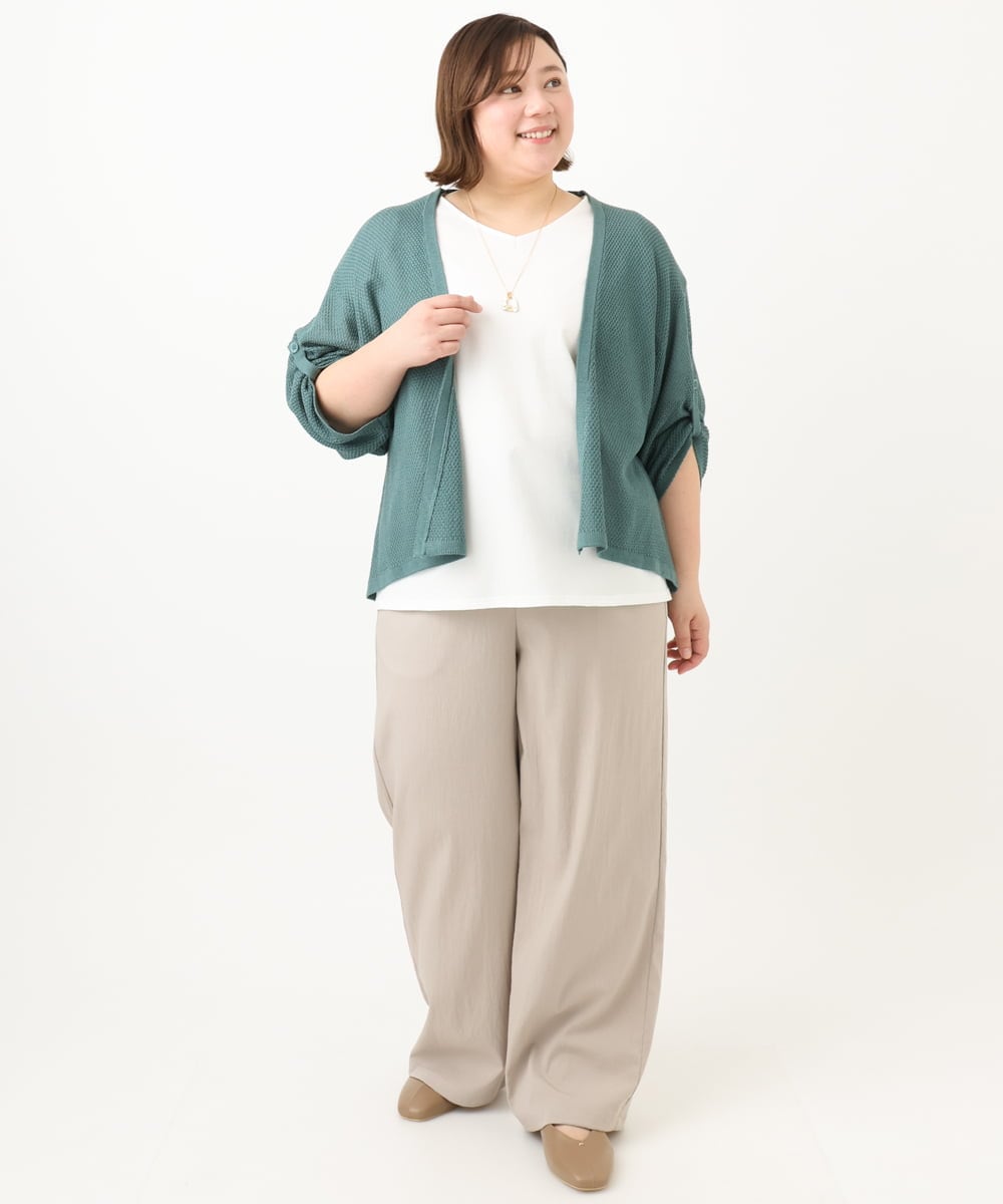 OLCFA18089 eur3(エウルキューブ) 【大きいサイズ】麻タッチトッパーカーディガン グリーン(35)