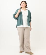 OLCFA18089 eur3(エウルキューブ) 【大きいサイズ】麻タッチトッパーカーディガン グリーン(35)