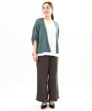 OLCFA18089 eur3(エウルキューブ) 【大きいサイズ】麻タッチトッパーカーディガン グリーン(35)