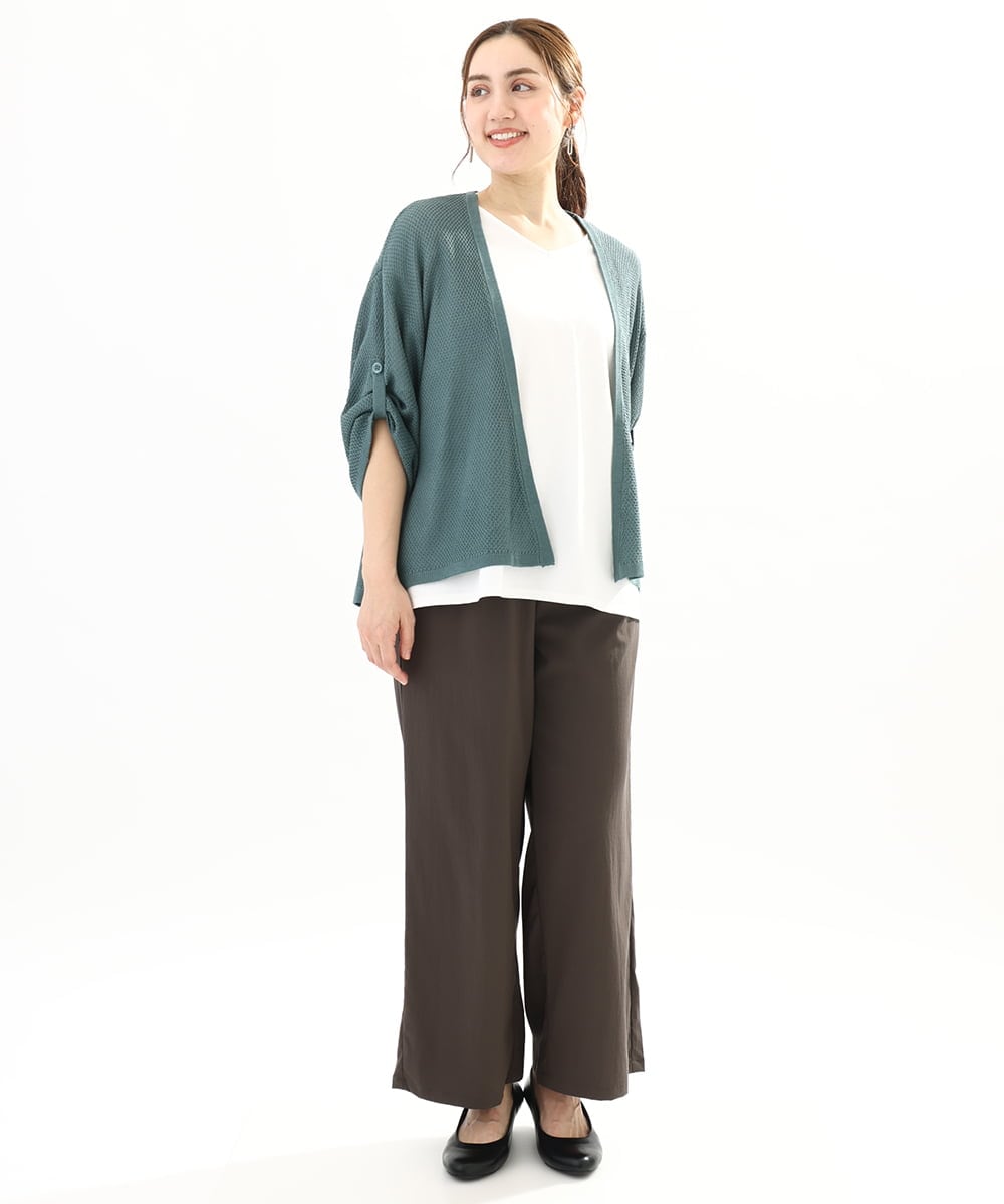 OLCFA18089 eur3(エウルキューブ) 【大きいサイズ】麻タッチトッパーカーディガン グリーン(35)
