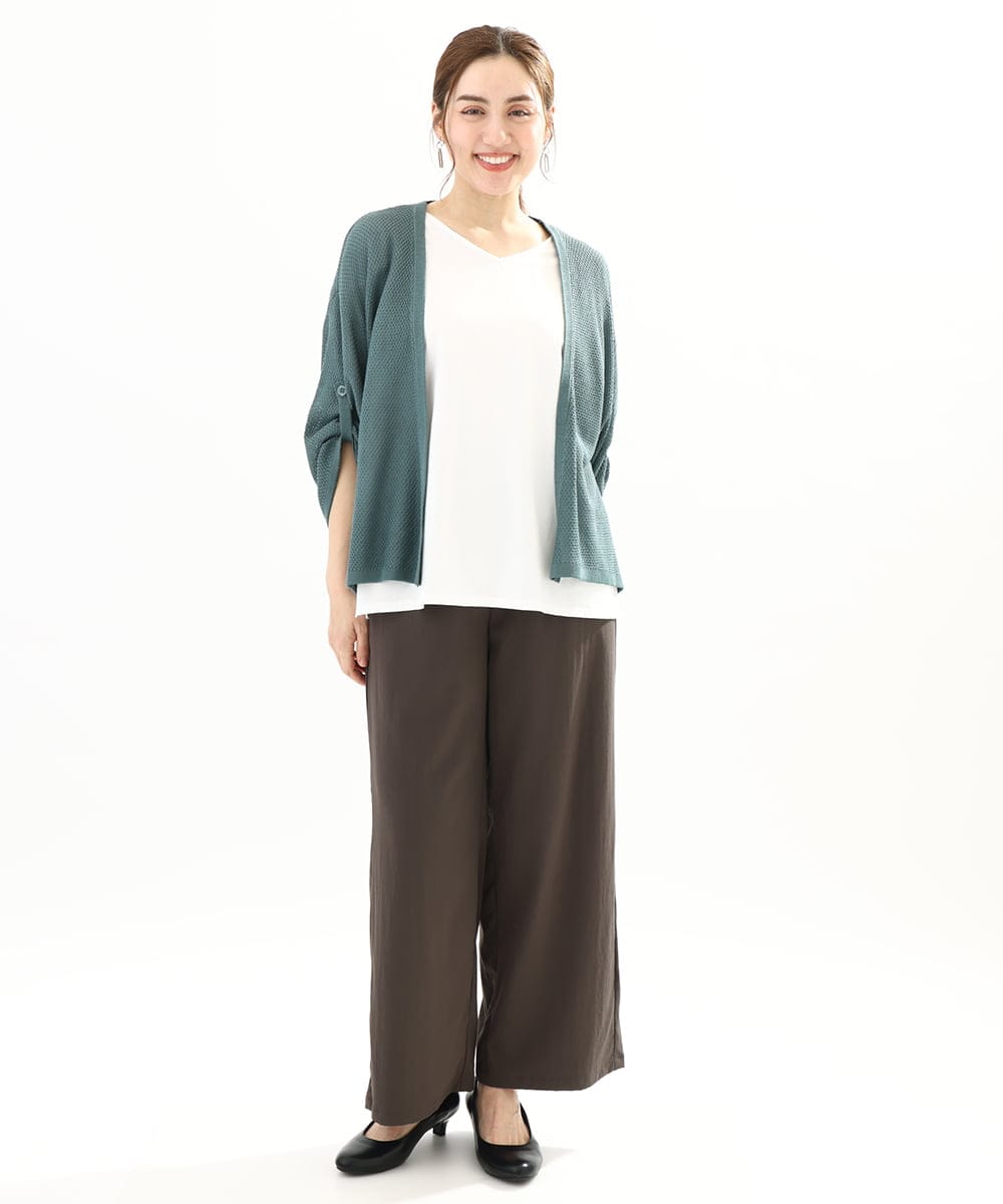 OLCFA18089 eur3(エウルキューブ) 【大きいサイズ】麻タッチトッパーカーディガン グリーン(35)