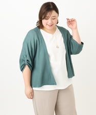 OLCFA18089 eur3(エウルキューブ) 【大きいサイズ】麻タッチトッパーカーディガン グリーン(35)