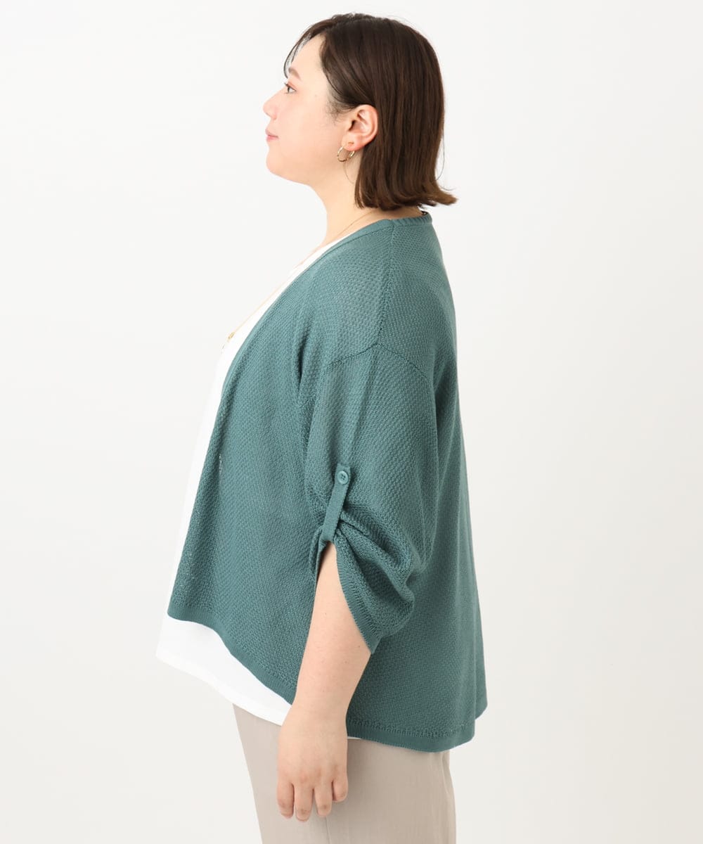 OLCFA18089 eur3(エウルキューブ) 【大きいサイズ】麻タッチトッパーカーディガン グリーン(35)