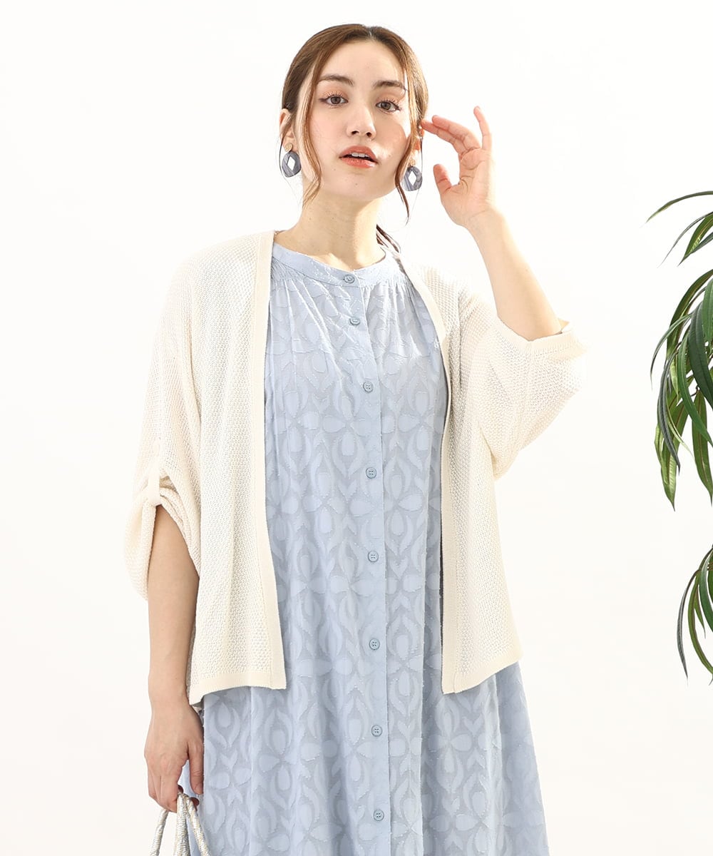 OLCFA18089 eur3(エウルキューブ) 【大きいサイズ】麻タッチトッパーカーディガン アイボリー(80)