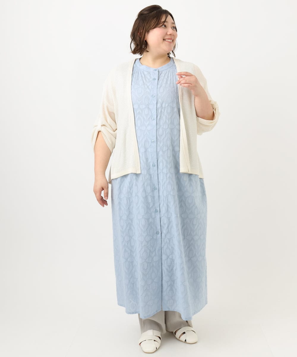 OLCFA18089 eur3(エウルキューブ) 【大きいサイズ】麻タッチトッパーカーディガン アイボリー(80)