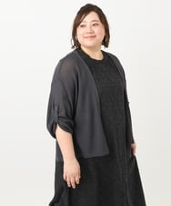 OLCFA18089 eur3(エウルキューブ) 【大きいサイズ】麻タッチトッパーカーディガン ダークグレー(93)