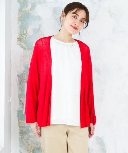 OLCFD06089 eur3 【大きいサイズ】鹿の子8分袖カーディガン