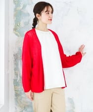 OLCFD06089 eur3(エウルキューブ) 【大きいサイズ】鹿の子8分袖カーディガン レッド