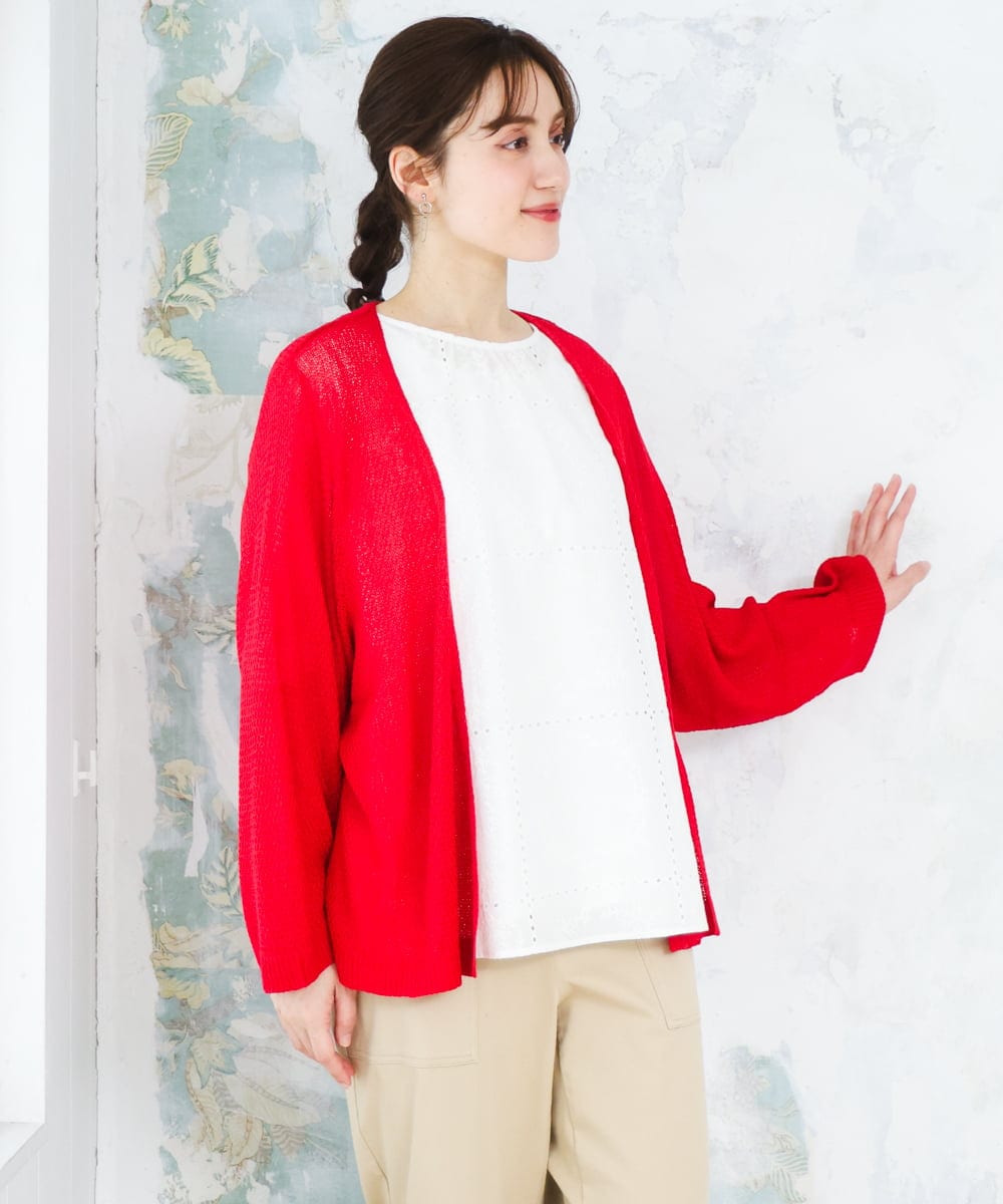 OLCFD06089 eur3(エウルキューブ) 【大きいサイズ】鹿の子8分袖カーディガン レッド