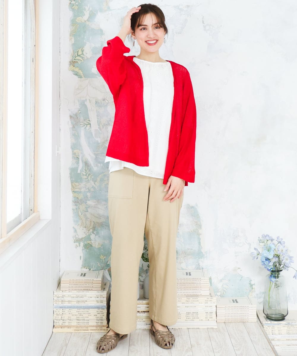 OLCFD06089 eur3(エウルキューブ) 【大きいサイズ】鹿の子8分袖カーディガン レッド