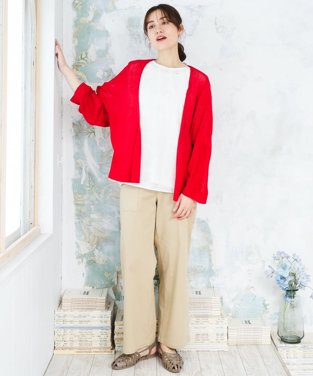 OLCFD06089 eur3(エウルキューブ) 【大きいサイズ】鹿の子8分袖カーディガン レッド