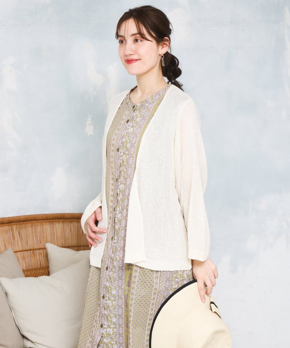 OLCFD06089 eur3(エウルキューブ) 【大きいサイズ】鹿の子8分袖カーディガン アイボリー