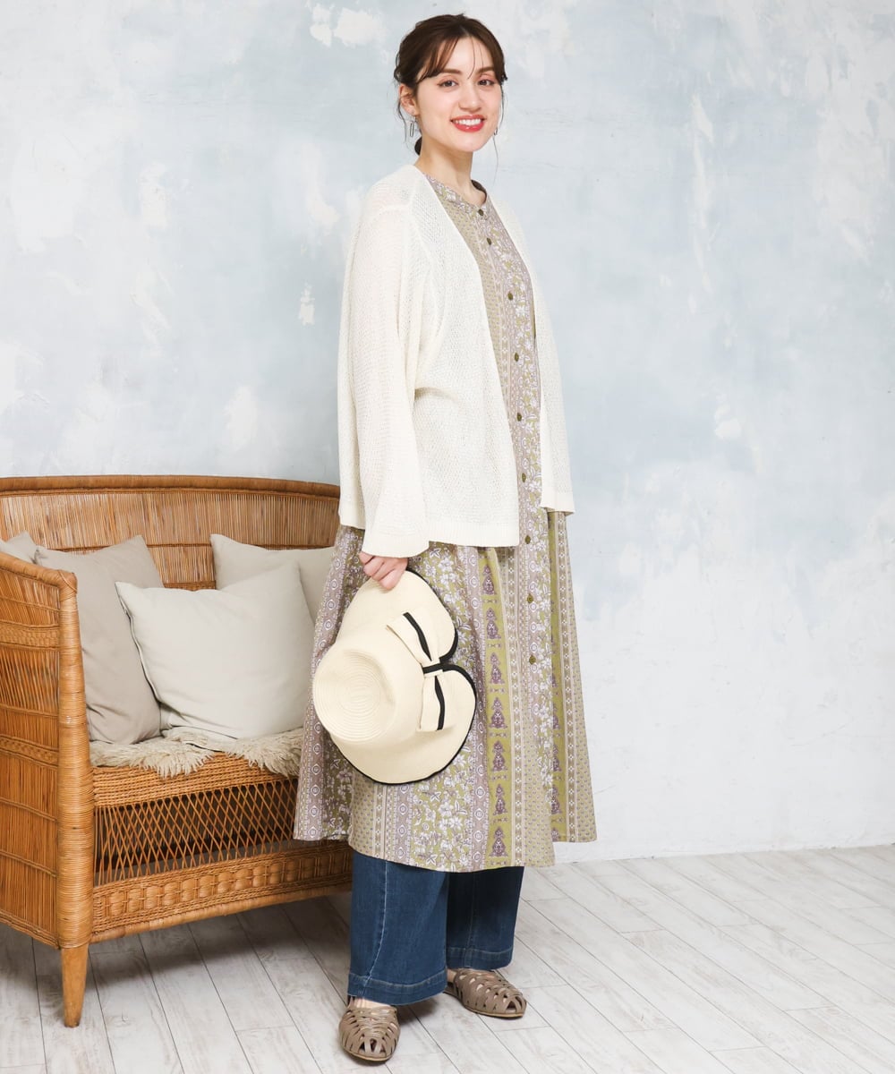 OLCFD06089 eur3(エウルキューブ) 【大きいサイズ】鹿の子8分袖カーディガン アイボリー