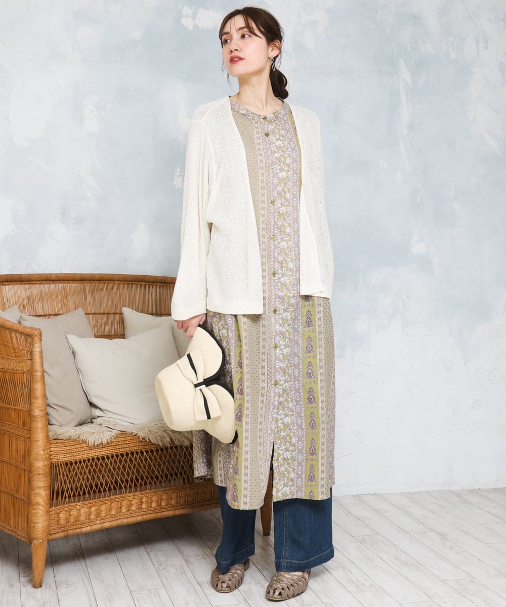 OLCFD06089 eur3(エウルキューブ) 【大きいサイズ】鹿の子8分袖カーディガン アイボリー