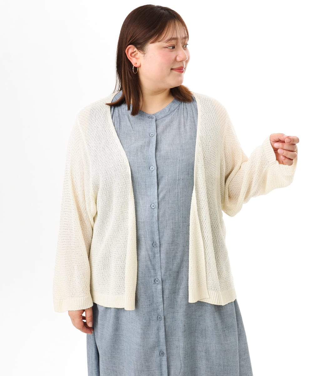 OLCFD06089 eur3(エウルキューブ) 【大きいサイズ】鹿の子8分袖カーディガン アイボリー