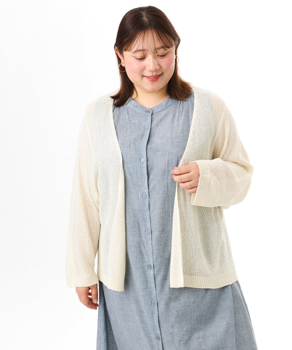 OLCFD06089 eur3(エウルキューブ) 【大きいサイズ】鹿の子8分袖カーディガン アイボリー