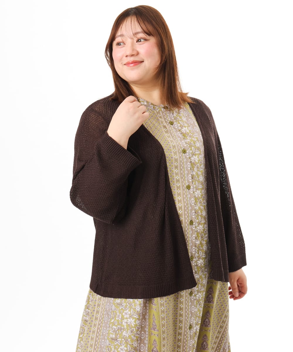 OLCFD06089 eur3(エウルキューブ) 【大きいサイズ】鹿の子8分袖カーディガン ダークグレー