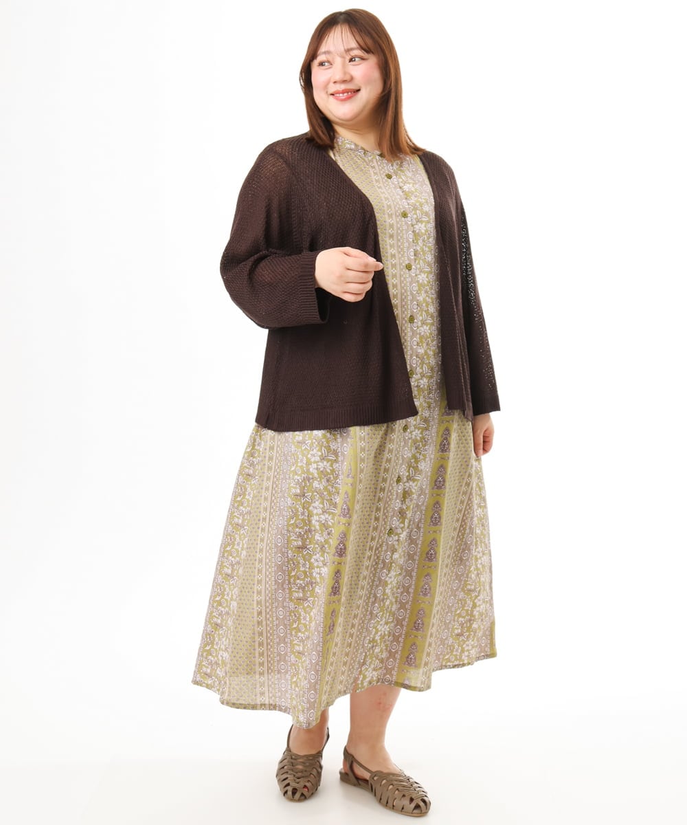 OLCFD06089 eur3(エウルキューブ) 【大きいサイズ】鹿の子8分袖カーディガン ダークグレー