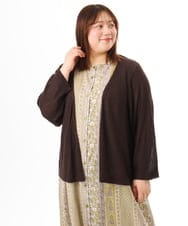 OLCFD06089 eur3(エウルキューブ) 【大きいサイズ】鹿の子8分袖カーディガン ダークグレー