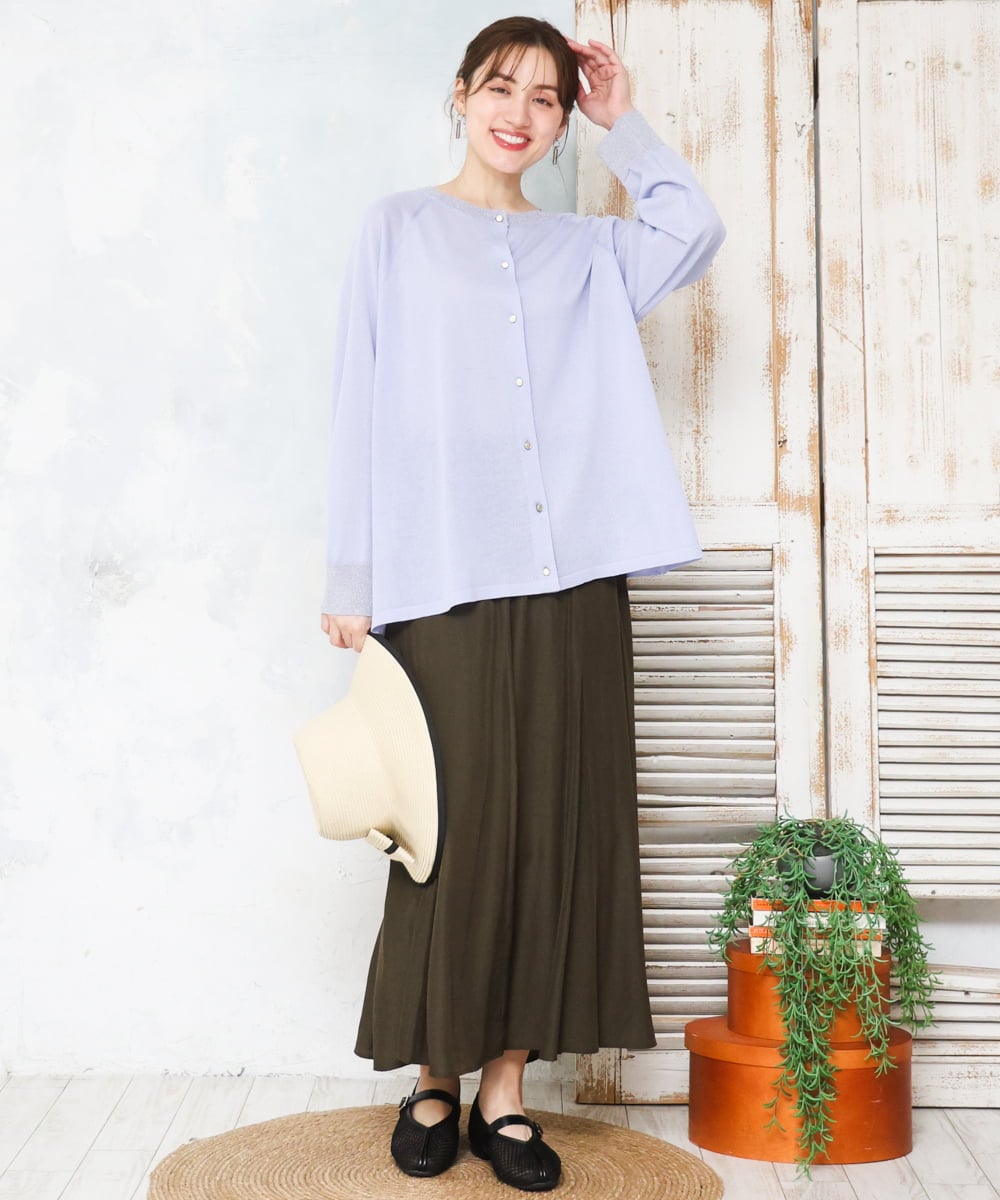 OLCFD10089 eur3(エウルキューブ) 【WEB先行販売】【大きいサイズ】クルーネックラメカーディガン ライトブルー