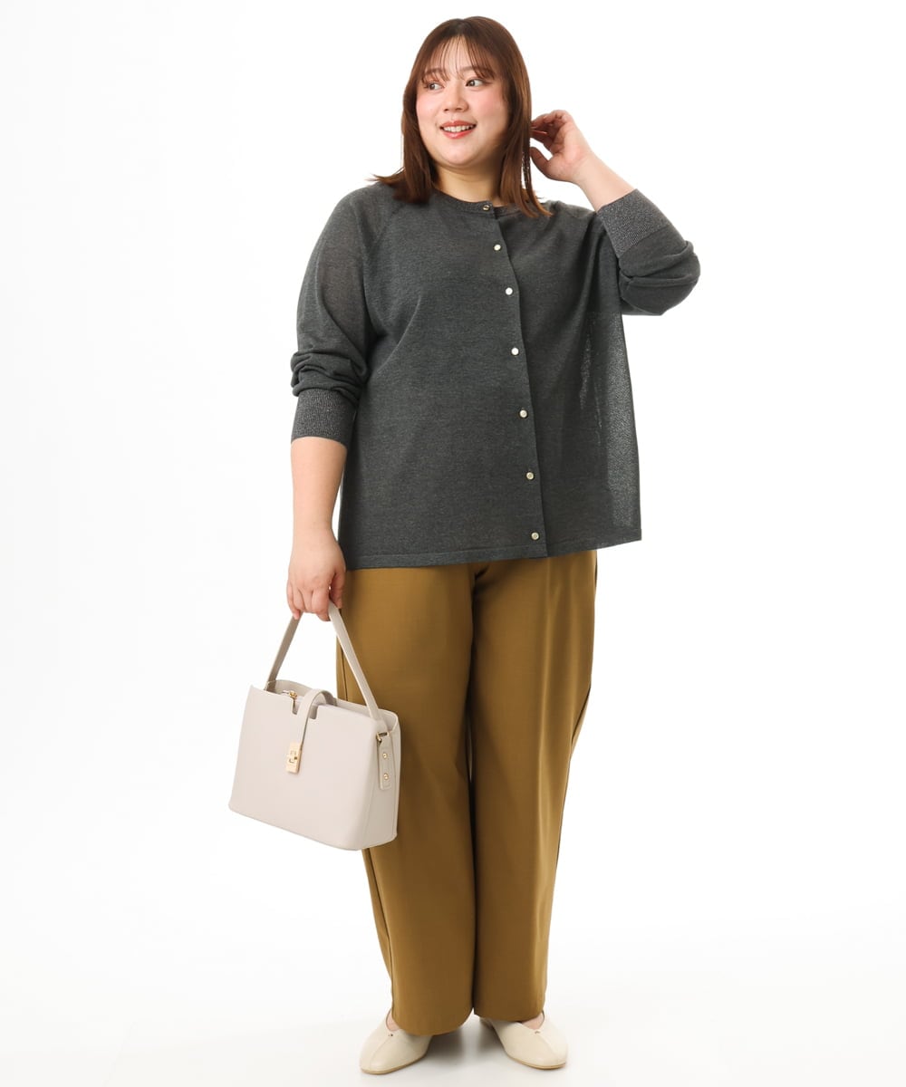 OLCFD10089 eur3(エウルキューブ) 【WEB先行販売】【大きいサイズ】クルーネックラメカーディガン ダークグレー